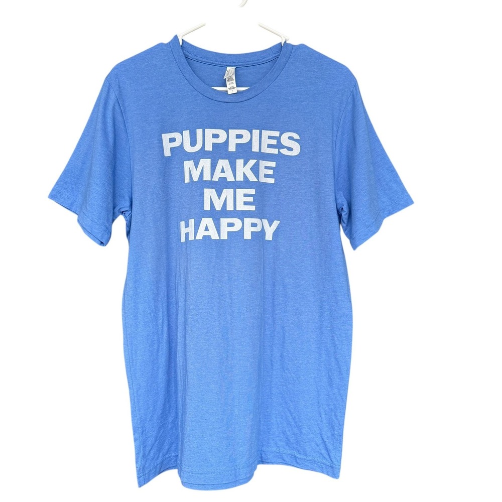 Puppies‎ Make Me Happy Shirt Adult Large Blue Bella Canvas Dog Graphic Tee